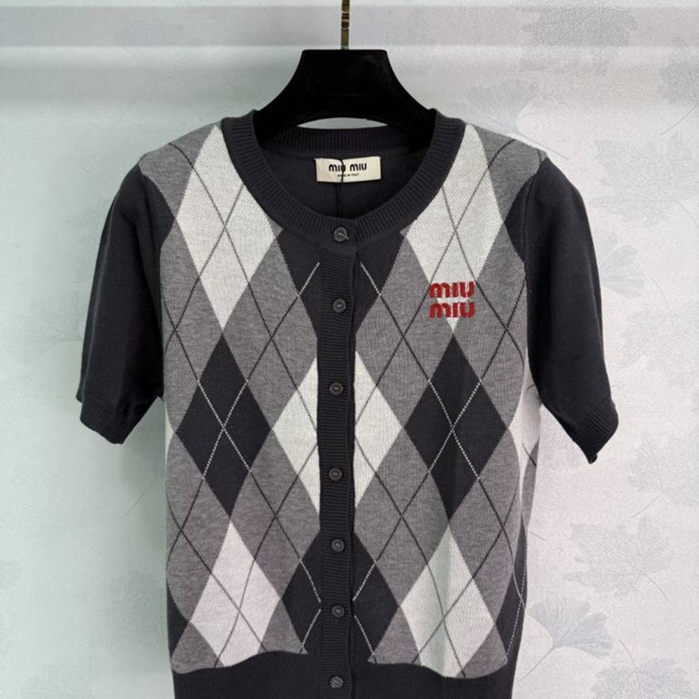 Miu Miu Black and Gray Argyle Cardigan